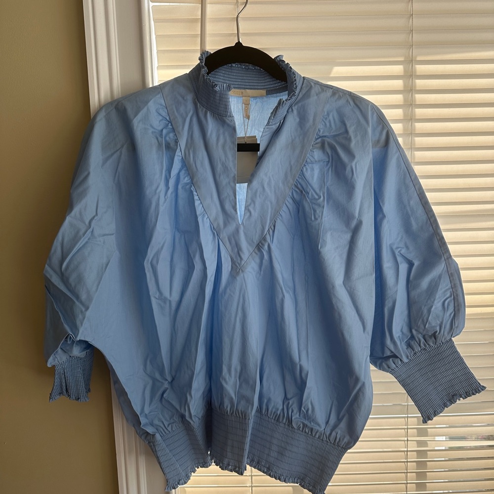 Maje smocked cotton poplin blouse size 3/40